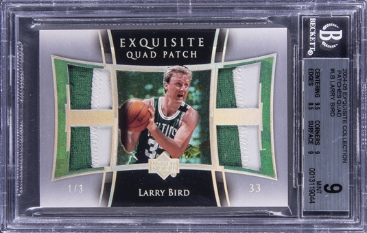 2004-05 UD "Exquisite Collection" Quad Patch #LB Larry Bird Quad Patch Card (#1/3) - BGS MINT 9